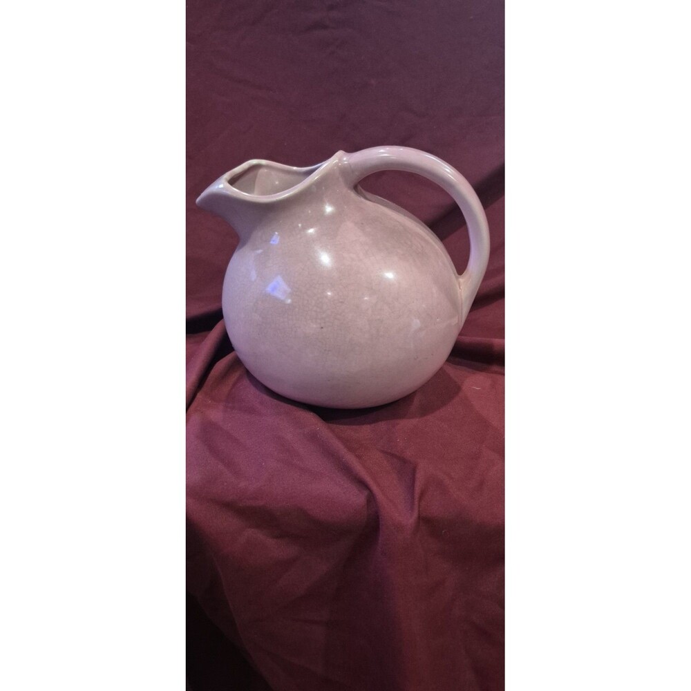 Vntg Pottery Made in USA Dusty Pink Rose Handle Ball Ceramic Pitcher Kitchenware